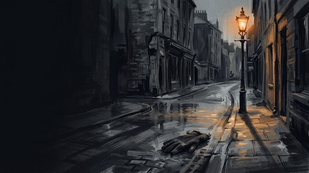 A mystery/thriller-themed illustration for A Study in Scarlet